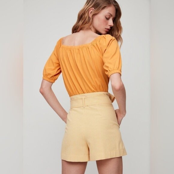 Aritzia Wilfred Gelas Shorts Paperbag High rise Waist Plaid Tie waist size 00 - Picture 13 of 13